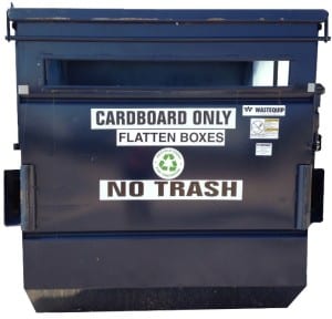 Recycling dumpster used for moving Savvy Cleaner