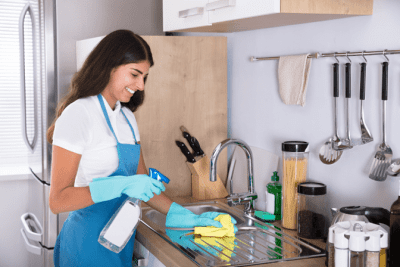Fired from House Cleaning, Woman Cleaning Kitchen