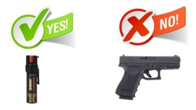 Yes to pepper spray, no to handgun, don't feel safe