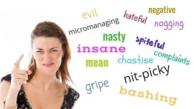 woman pointing finger text reads list of negative words