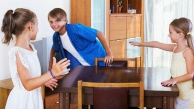 kids playing in kitchen, leave and go outside while Mom makes dinner