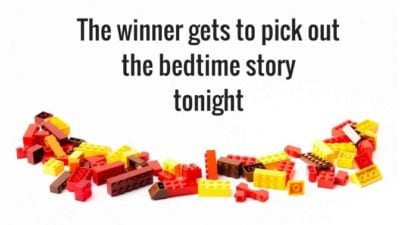 The winner gets to pick out the bedtime story tonight house cleaning fun for kids - loose legos
