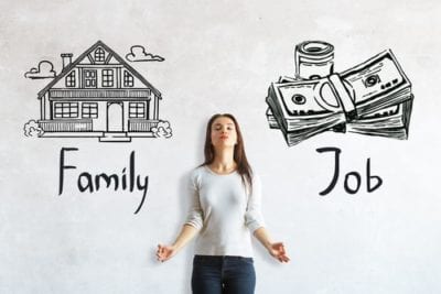 Woman choosing between family and job