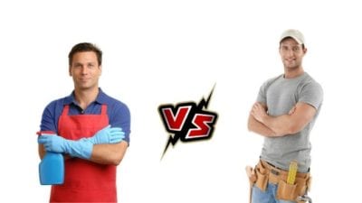 customers bathroom, house cleaner versus repair man