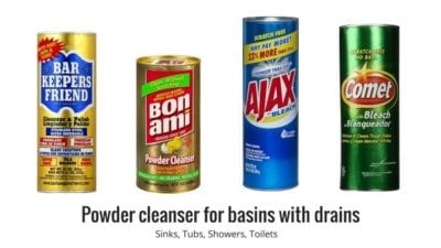 Dorm Room Cleaning Supplies, Powder Cleansers for basins with drains