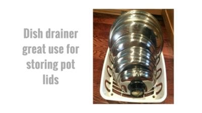 Kitchen Cupboard Hacks, Dish Drainer great for storing pot lids