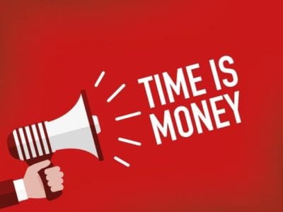 Megaphone shouting Time is Money, Client Doesn't Pay