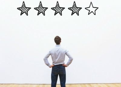 Protect your brand, man looks at wall of four out of five stars