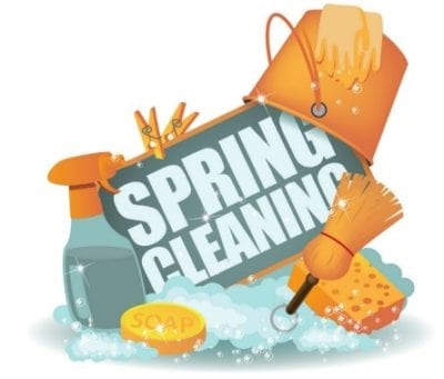 Spring Cleaning buckets with soap suds and broom