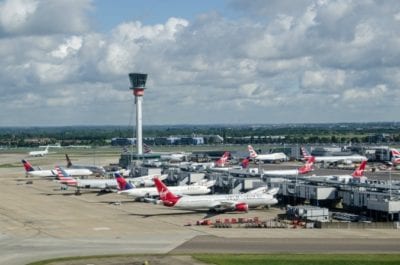 Virgin Atlantic plane parked in lot, no Judgments