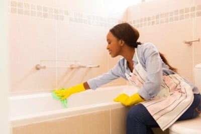 Bidding Variables Woman Cleaning Tub