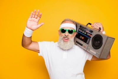 Good Time to Quit, Older Man Rocking Sunglasses Boombox