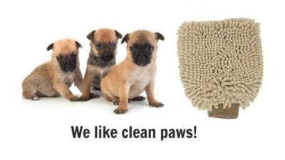Dirty Dog Paws, We Like Clean Paws Graphic of Puppies and Cleaning Mitt