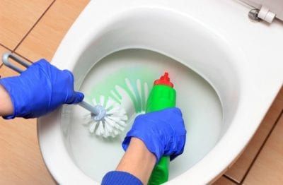 Pumice Stones, Cleaning Toilet with Cleaner and Brush