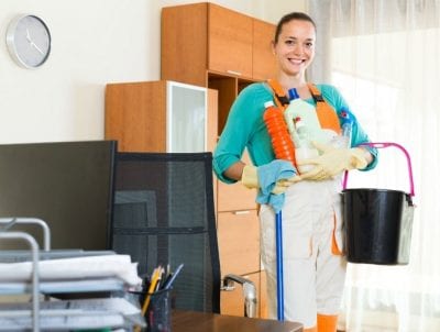 Incompatible coworkers, Woman With Arms Full of Cleaning Supplies