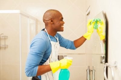 Male House Cleaners, Man Wiping Mirror