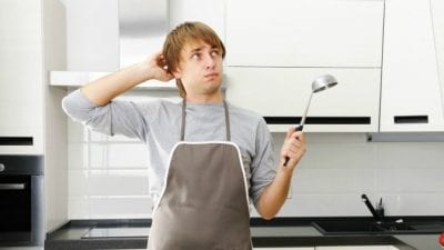 Where Does Stuff Go, Confused Man in Kitchen