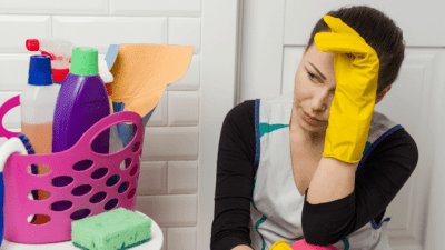 Feel Unsafe While Cleaning upset worried housecleaner in bathroom