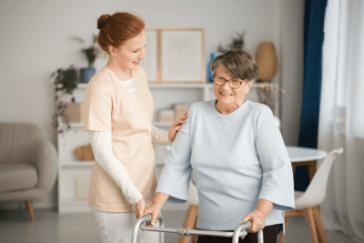 Charity Cleaning, Home Nurse with Woman with Walker