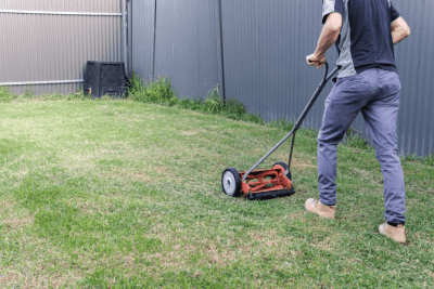 Customers Insist You Use Their Cleaning Supplies, Man with Mower