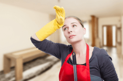 Customers Insist You Use Their Cleaning Supplies, Tired Woman