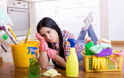 House Cleaning is Boring, Bored Woman Cleaning