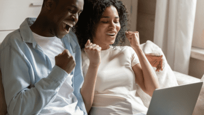House Cleaning is Boring, Excited Couple on Computer