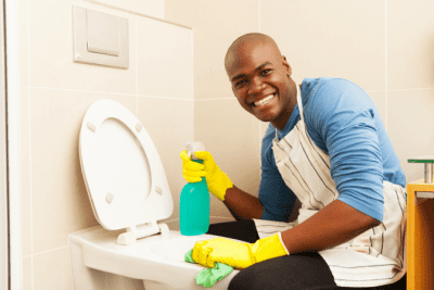 House Cleaning is Boring, Happy Man Cleaning Toilet