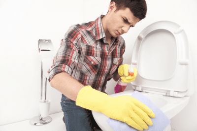 House Cleaning is Boring, Man Cleaning Toilet