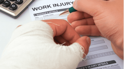 How Workers Compensation Works filling out work injury form with injured hand