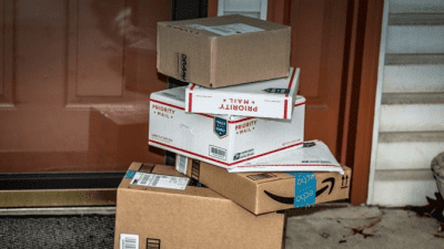 Tips for New Moms amazon and usps packages at front door