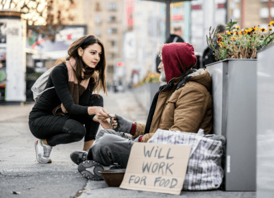 Too Depressed to Clean, Woman Giving Homeless Man Money