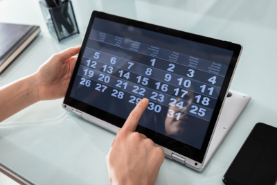 Time Slots for Cleaning Accounts, Calendar on Tablet