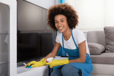 Satisfaction Guarantee Fund, House Cleaner Wiping Furniture