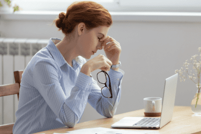 Business or Job, Stressed Woman Thinking on Computer