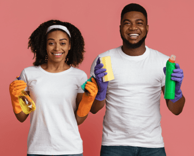 Have You Ever Heard of XYZ Product, Woman and Man holding Cleaning Supplies