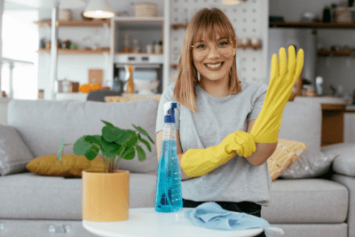The Right Amount of Stress, House Cleaner Putting on Cleaning Gloves