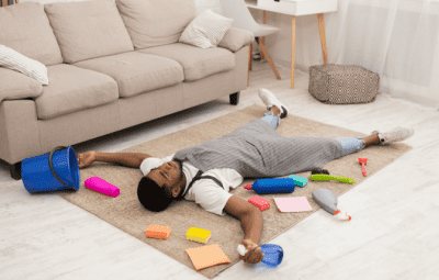 Business Burnout, Exhausted Man Laying on Floor
