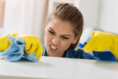 Business Burnout, Woman Cleaning Counter