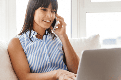 No One is Hiring Me for Cleaning, Woman Talking on Phone Looking at Computer