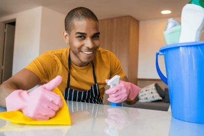 Cleaning Cloths - Who Provides Them, Mann Cleaning Kitchen Counter with Microfiber Cloth