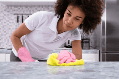 Cleaning Cloths - Who Provides Them, Woman Cleaning Kitchen Counter with Microfiber Cloth