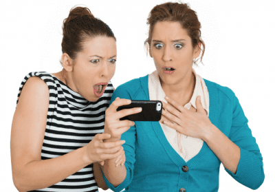 Conflict Resolution for House Cleaners, Women Shocked Looking at Phone