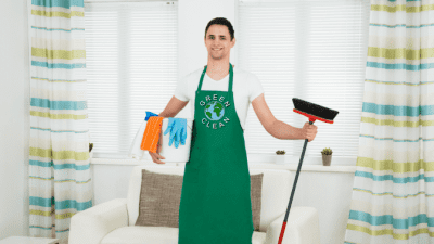 Franchising - Is It Possible, Man with Cleaning Supplies, Green Clean
