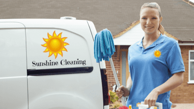 Franchising - Is It Possible, Woman with Cleaning Supplies, Sunshine Cleaning