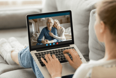 Emotional Side of Cleaning, Couple Video Chatting with Woman