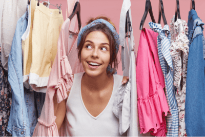 Garbage Purge, Woman Surrounded By Clothes
