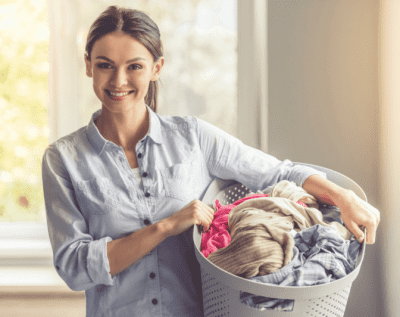 Mommy's Helper, Woman Holding Laundry Basket