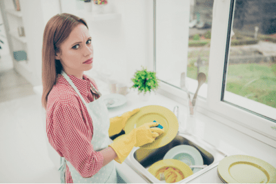 Dishes in the Kitchen Sink, Woman Annoyed About Dirty Dishes in Kitchen Sink