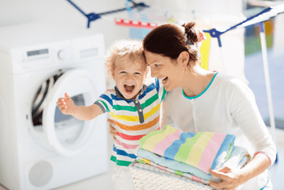The Secret Behind Checklists, Woman and Little Boy Doing Laundry